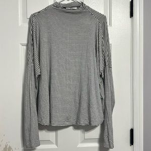 Boutique | Black and white stripe mock neck blouse